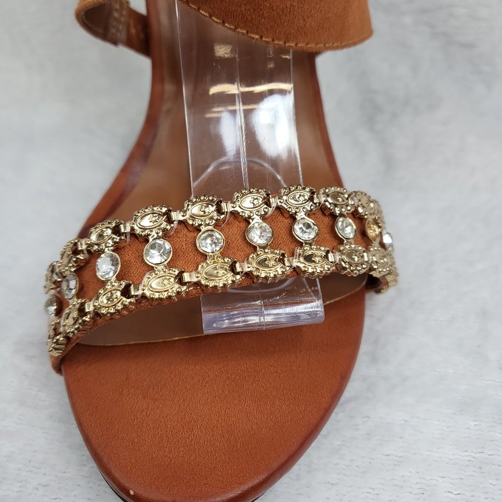 **LAST ONE LEFT*** Cross Strap 4.5" Stiletto Heel Shoes Camel Tan - Picture 6 of 7